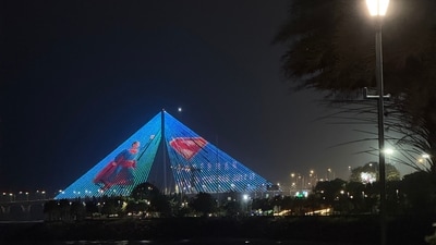 A light artwork on James Gunn's Superman was showcased on the Bandra-Worli Sea Link in Mumbai.