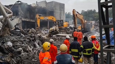 Fire and rescue personnel during a rescue operation at the site of an explosion at the Sigachi Industries' pharma plant, in Sangareddy district, Telangana, (PTI) Fire and rescue personnel during a rescue operation at the site of an explosion at the Sigachi Industries' pharma plant, in Sangareddy district, Telangana, (PTI)