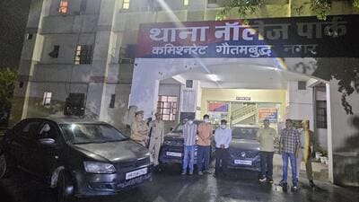 the Noida Traffic Police tracked down the vehicles by scanning their registration numbers and issued challans amounting to ₹1.23 lakh — ₹65,500 for one vehicle and ₹57,500 for the other visible in the video clip. (HT Photos) the Noida Traffic Police tracked down the vehicles by scanning their registration numbers and issued challans amounting to ₹1.23 lakh — ₹65,500 for one vehicle and ₹57,500 for the other visible in the video clip. (HT Photos)
