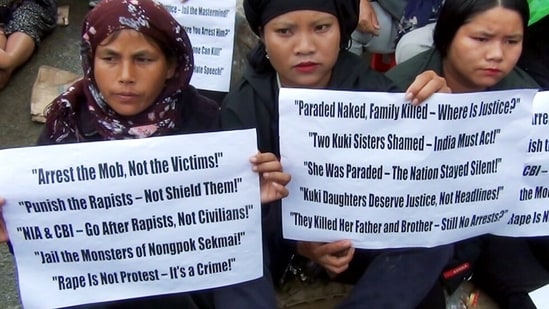 Kuki Women Organisation for Human Rights (KWOHR) organised a sit-in protest against the arrests of Kuki individuals. (ANI Grab File photo)