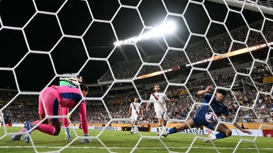 Marcos Leonardo scores his team's fourth goal during the FIFA Club World Cup 2025 round of 16 football match between England's Manchester City and Saudi's Al-Hilal (AFP)