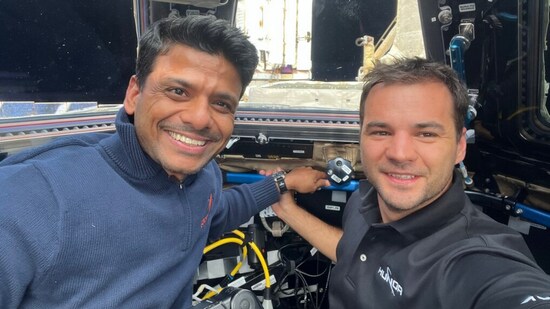 Shubhanshu Shukla (L) used the Kibo lab’s Glovebox on ISS to study muscle stem cells in microgravity and recorded a video on space digestion for Indian students.