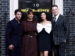 Nick Jonas, from left, Priyanka Chopra, Shay Shariatzadeh and John Cena pose at the premiere for the film 'Heads of State'. Nick Jonas, from left, Priyanka Chopra, Shay Shariatzadeh and John Cena pose at the premiere for the film 'Heads of State'.