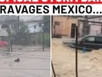 Cars submerged as flood water sweeps debris through streets in Mexico Cars submerged as flood water sweeps debris through streets in Mexico