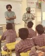 District information officer Parminder Singh and district BCC coordinator Barjinder Singh Brar making students aware about the prevention of dengue at Government High School Barewal on Wednesday. (HT Photo)