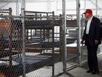 US President Donald Trump visits a temporary migrant detention center informally known as "Alligator Alcatraz" in Ochopee, Florida, 