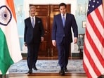 US Secretary of State Marco Rubio and External Affairs Minister Subrahmanyam Jaishankar walk together during the meeting of the Indo-Pacific Quad at the State Department in Washington
