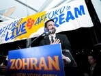 Zohran Mamdani gestures as he speaks during a watch party for his primary election, in New York City