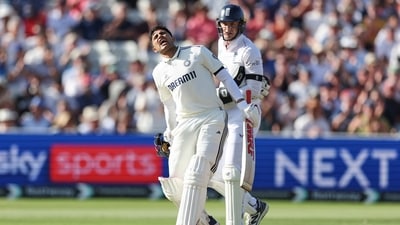 India's captain Shubman Gill, front, celebrates after scoring a century on day one of the second cricket test match between England and India at Edgbaston in Birmingham (AP) India's captain Shubman Gill, front, celebrates after scoring a century on day one of the second cricket test match between England and India at Edgbaston in Birmingham (AP)