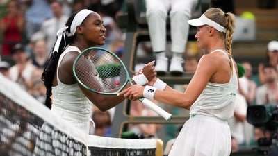 Dayana Yastremska of Ukraine shakes hands with Coco Gauff of the U.S., left, after winning the first round women's single match at the Wimbledon Tennis Championships (AP) Dayana Yastremska of Ukraine shakes hands with Coco Gauff of the U.S., left, after winning the first round women's single match at the Wimbledon Tennis Championships (AP)