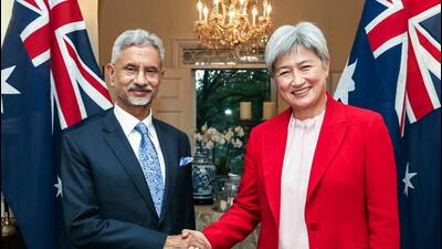 External affairs minister S Jaishankar meets foreign minister of Australia, Penny Wong, on the sidelines of the Quad Foreign Ministers’ meeting, in Washington DC on Wednesday. (@DrSJaishankar X) External affairs minister S Jaishankar meets foreign minister of Australia, Penny Wong, on the sidelines of the Quad Foreign Ministers’ meeting, in Washington DC on Wednesday. (@DrSJaishankar X)