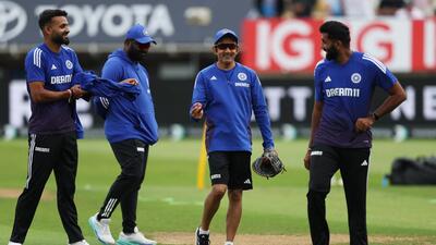 India head coach Gautam Gambhir with Jasprit Bumrah and Akash Deep during warm up. (Reuters)