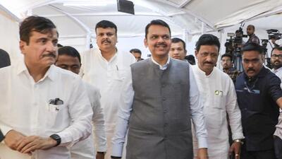 Maharashtra Chief Minister Devendra Fadnavis and others arrive at Vidhan Bhavan (PTI) Maharashtra Chief Minister Devendra Fadnavis and others arrive at Vidhan Bhavan (PTI)