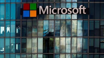 A view shows a Microsoft logo at Microsoft offices in Issy-les-Moulineaux near Paris, France, January 9, 2025. (Reuters)