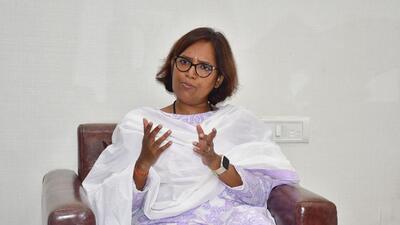 Mumbai, India – July 04, 2024: Congress MP and President of the Mumbai Regional Congress Committee Varsha Gaikwad, at MRCC office, in Mumbai, India, on Thursday, July 04, 2024. (Photo by Bhushan Koyande/HT Photo) Mumbai, India – July 04, 2024: Congress MP and President of the Mumbai Regional Congress Committee Varsha Gaikwad, at MRCC office, in Mumbai, India, on Thursday, July 04, 2024. (Photo by Bhushan Koyande/HT Photo)