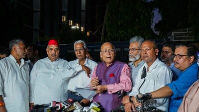 Congress MP Abhishek Manu Singhvi with Bihar party President Rajesh Ram, CPI (ML) Liberation General Secretary Dipankar Bhattacharya, RJD leader Manoj Jha, and other INDIA bloc leaders address the media after meeting the Election Commission, outside Nirvachan Sadan, in New Delhi, Wednesday, July 2, 2025. (PTI) Congress MP Abhishek Manu Singhvi with Bihar party President Rajesh Ram, CPI (ML) Liberation General Secretary Dipankar Bhattacharya, RJD leader Manoj Jha, and other INDIA bloc leaders address the media after meeting the Election Commission, outside Nirvachan Sadan, in New Delhi, Wednesday, July 2, 2025. (PTI)