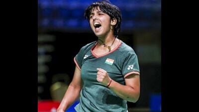 Tanvi Sharma celebrates after winning a point against Ukraine's Polina Buhrova during the women's singles semi-final match at the US Open 2025 badminton tournament, in Iowa, USA. (PTI) Tanvi Sharma celebrates after winning a point against Ukraine's Polina Buhrova during the women's singles semi-final match at the US Open 2025 badminton tournament, in Iowa, USA. (PTI)