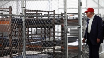 US President Donald Trump visits a temporary migrant detention center informally known as "Alligator Alcatraz" in Ochopee, Florida, (REUTERS)
