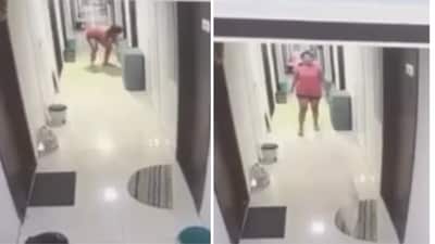 In the horrific CCTV clip, she is seen picking up the cat in a corridor while it was trying to get into her room. (Instagram/nitesh_khare)
