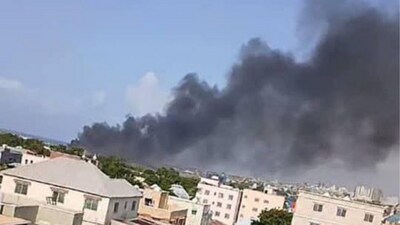 The helicopter from the African Union Support and Stabilization Mission in Somalia (AUSSOM) was carrying eight personnel when it crashed during landing (X/@TheGlobalMonitor)
