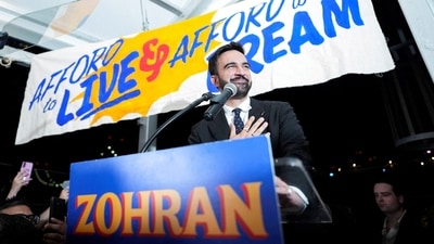 Zohran Mamdani gestures as he speaks during a watch party for his primary election, in New York City (REUTERS)
