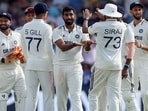 India's Jasprit Bumrah and teammates celebrate the wicket of England's Ben Duckett during the second day of the 1st Test
