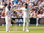 India's Akash Deep  celebrates after taking the wicket of England's Ben Duckett