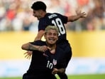 United States midfielder Diego Angel Luna (10) celebrates after scoring during the first half of a CONCACAF Gold Cup quarterfinals soccer match against Costa Rica United States midfielder Diego Angel Luna (10) celebrates after scoring during the first half of a CONCACAF Gold Cup quarterfinals soccer match against Costa Rica