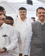 Maharashtra Chief Minister Devendra Fadnavis and others arrive at Vidhan Bhavan (PTI) Maharashtra Chief Minister Devendra Fadnavis and others arrive at Vidhan Bhavan (PTI)