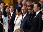 CEO of Meta Mark Zuckerberg, Lauren Sanchez, US businessman Jeff Bezos, CEO of Alphabet and Google Sundar Pichai, and Tesla and SpaceX CEO Elon Musk attend the inauguration ceremony where Donald Trump was sworn in as the 47th US President in January.