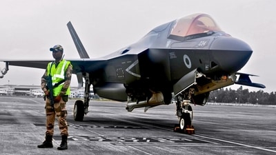 The Central Industrial Security Force (CISF) secures the Royal Navy F-35B fighter jet after its emergency landing, at Thiruvananthapuram International Airport. (CISF - X) The Central Industrial Security Force (CISF) secures the Royal Navy F-35B fighter jet after its emergency landing, at Thiruvananthapuram International Airport. (CISF - X)