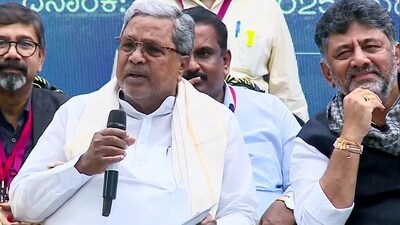 Karnataka Chief Minister Siddaramaiah and state Deputy Chief Minister DK Shivakumar address the media after the state Cabinet meeting, in Chikkaballapur on Wednesday. (ANI ) Karnataka Chief Minister Siddaramaiah and state Deputy Chief Minister DK Shivakumar address the media after the state Cabinet meeting, in Chikkaballapur on Wednesday. (ANI )