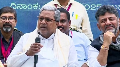 Karnataka Chief Minister Siddaramaiah and state Deputy Chief Minister DK Shivakumar address the media after the state Cabinet meeting, in Chikkaballapur on Wednesday. (ANI ) Karnataka Chief Minister Siddaramaiah and state Deputy Chief Minister DK Shivakumar address the media after the state Cabinet meeting, in Chikkaballapur on Wednesday. (ANI )