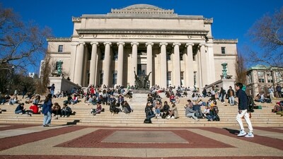 FILE - Students sit on the front steps of Low Memorial Library on the Columbia University campus in New York City, Feb. 10, 2023. (AP Photo/Ted Shaffrey, File) (AP)