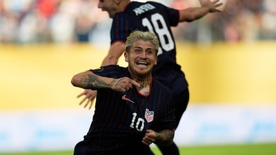 United States midfielder Diego Angel Luna (10) celebrates after scoring during the first half of a CONCACAF Gold Cup quarterfinals soccer match against Costa Rica (AP) United States midfielder Diego Angel Luna (10) celebrates after scoring during the first half of a CONCACAF Gold Cup quarterfinals soccer match against Costa Rica (AP)