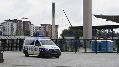 A police vehicle is parked outside the Ratina shopping centre, where several people have been stabbed, in Tampere, Finland July 3, 2025. (Reuters)