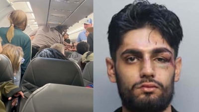 Ishaan Sharma, who allegedly attacked his fellow passenger on a flight, suffered injuries to his face. (X/@AmericanCrime01)