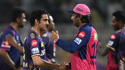 Gautam Gambhir, left, and Kumar Sangakkara during the IPL 2024