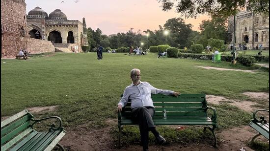 Tassadaque Hussain walks into adjacent Lodhi Garden for an evening stroll. (HT)