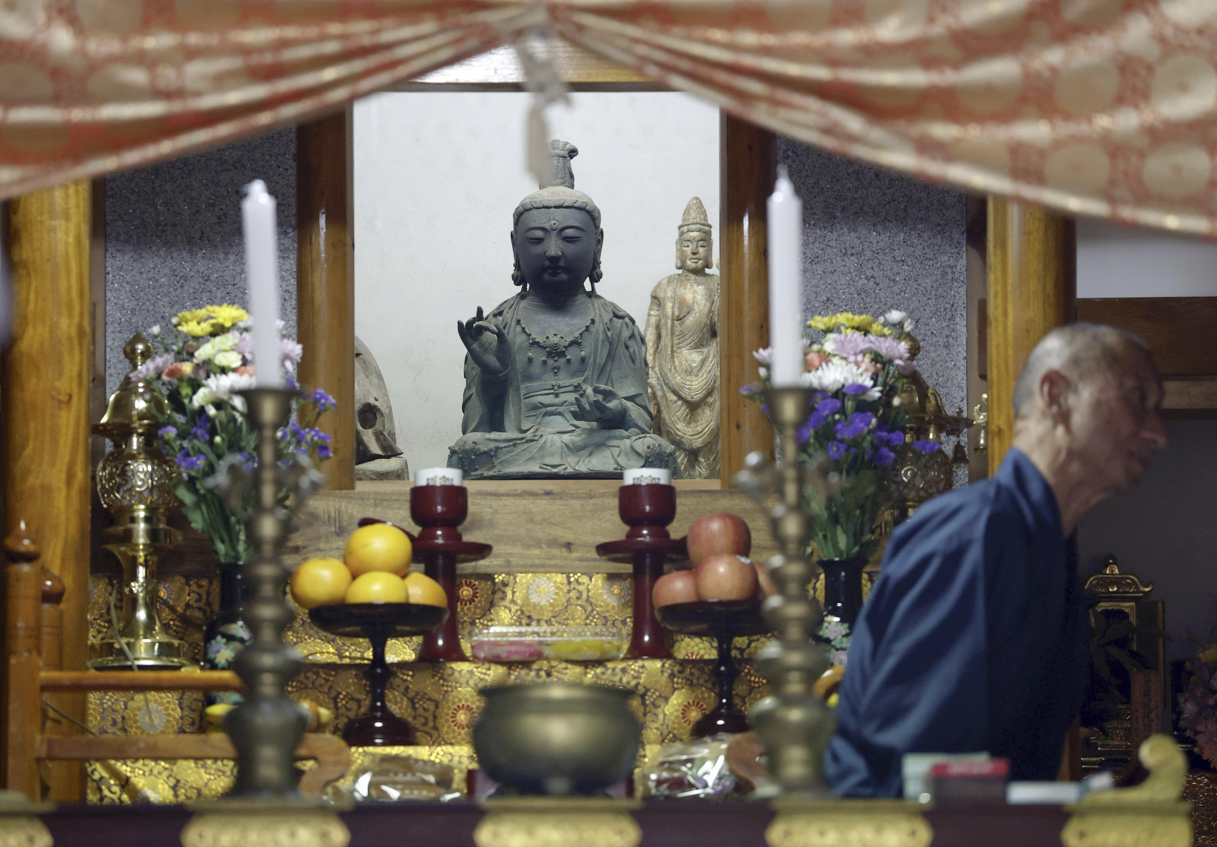 A 14th-century statue of the Avalokitesvara, stolen in 2012 and since recovered, at a temple in Japan in June 2025. (AP) A 14th-century statue of the Avalokitesvara, stolen in 2012 and since recovered, at a temple in Japan in June 2025. (AP)