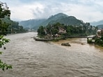 Swollen Beas river following heavy rainfall, in Mandi, Himachal Pradesh. Swollen Beas river following heavy rainfall, in Mandi, Himachal Pradesh.