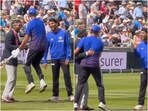 Yashasvi Jaiswal meets Kumar Sangakkara during the Edgbaston Test Yashasvi Jaiswal meets Kumar Sangakkara during the Edgbaston Test