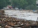 Water rises from severe flooding along the Guadalupe River.in Kerr County, Texas on Friday, July 4, 2025. Water rises from severe flooding along the Guadalupe River.in Kerr County, Texas on Friday, July 4, 2025.