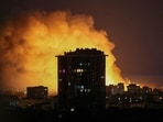 An explosion of a drone lights up the sky over the city during a Russian drone and missile strike, amid Russia's attack on Ukraine, in Kyiv, Ukraine July 4, 2025.