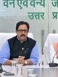 Uttar Pradesh forest minister (in centre) Arun K Saxena chairing a review meeting on plantation with senior officials HoD Sunil Chaudhary (left) and PCCF B Prabhakar on Friday. (Sourced)