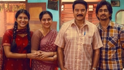 3 BHK Twitter reviews: Meetha Raghunath, Devyani, Sarathkumar and Siddharth in a still from the film. 3 BHK Twitter reviews: Meetha Raghunath, Devyani, Sarathkumar and Siddharth in a still from the film.