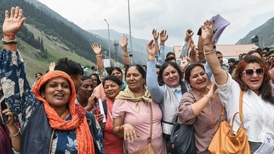 Pilgrims arrive at Baltal Base Camp for the Amarnath Yatra. (ANI) Pilgrims arrive at Baltal Base Camp for the Amarnath Yatra. (ANI)