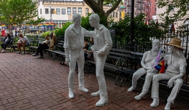 The Gay Liberation statues stand at the Stonewall Monument on June 26, 2025 in New York City. (AFP) The Gay Liberation statues stand at the Stonewall Monument on June 26, 2025 in New York City. (AFP)