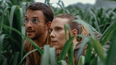 Jonathan Bailey and Scarlett Johansson in a still from Jurassic World Rebirth