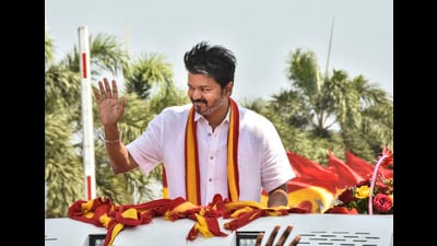 Mamallapuram: Tamilaga Vettri Kazhagam (TVK) chief and actor Vijay after TVK's second anniversary celebration function, in Mamallapuram, Tamil Nadu, Wednesday, Feb. 26, 2025 (PTI) Mamallapuram: Tamilaga Vettri Kazhagam (TVK) chief and actor Vijay after TVK's second anniversary celebration function, in Mamallapuram, Tamil Nadu, Wednesday, Feb. 26, 2025 (PTI)